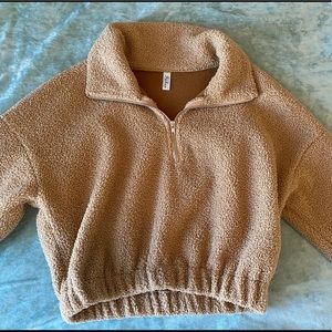 Crop Top Teddy Jacket: Brown, side Medium 🤎